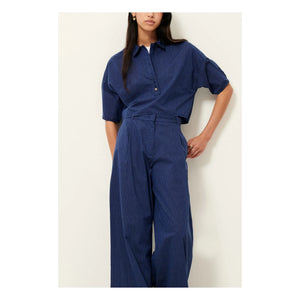 Sessùn - Cotton Striped U Shirt | Navy Blue