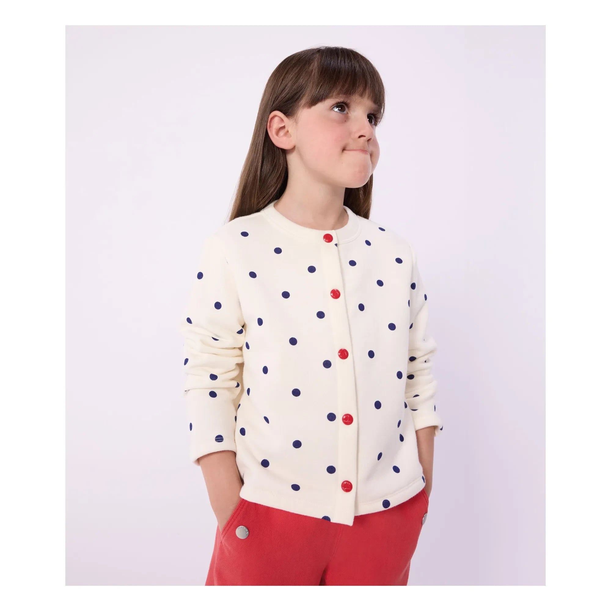 Petit Bateau - Cotton Fleece Polka Dot Cardigan | Ecru