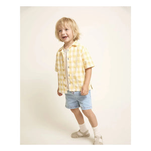 Búho - Gingham Seersucker Organic Cotton Shirt | Yellow