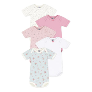 Petit Bateau - Set of 5 Floral Bodysuits | Pink