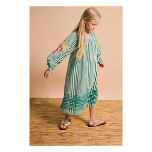 Maison Mangostan - Striped Balloon Sleeve Dress | Green