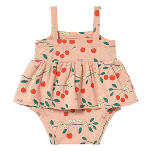 Tinycottons - Organic Cotton Cherry Ruffle Romper | Pink