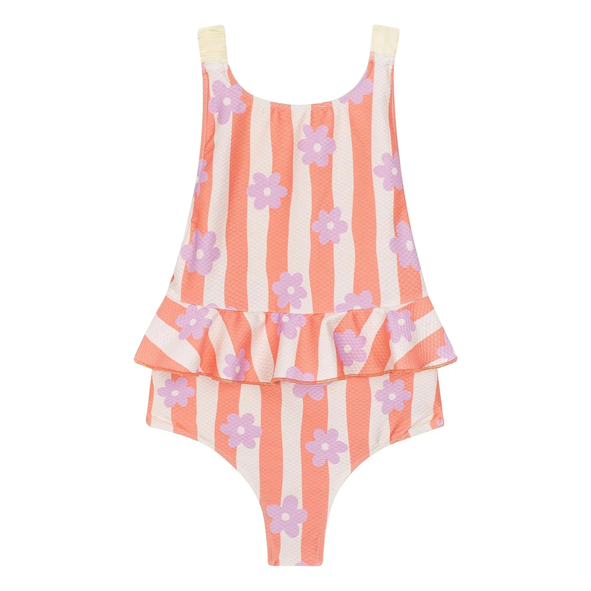 My First Cantê - Winnie Flowers Ruffle Swimsuit Textured Stripes | Pink