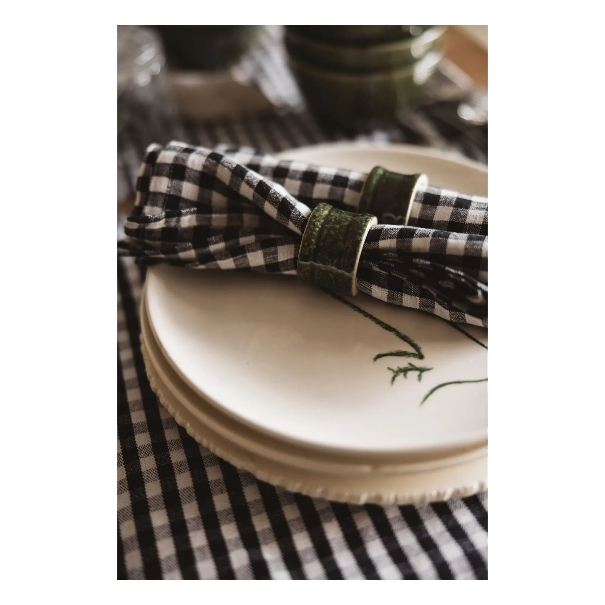 Gabrielle Paris - Gingham Washed Linen Napkin | Black
