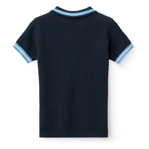 Copenhagen Colors - Ribbed Contrast Striped Organic Cotton Polo T-Shirt | Navy Blue