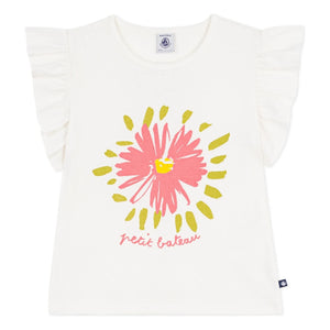 Petit Bateau - Organic Cotton Floral Ruffled T-Shirt | White