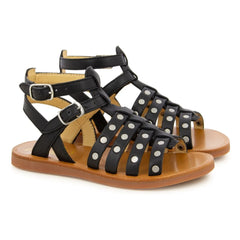Pom d'Api - Studded Placket Sandals | Matte Black