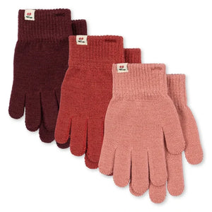Konges Sløjd - 3 Çift Filla Yün Eldiven Seti | Pembe