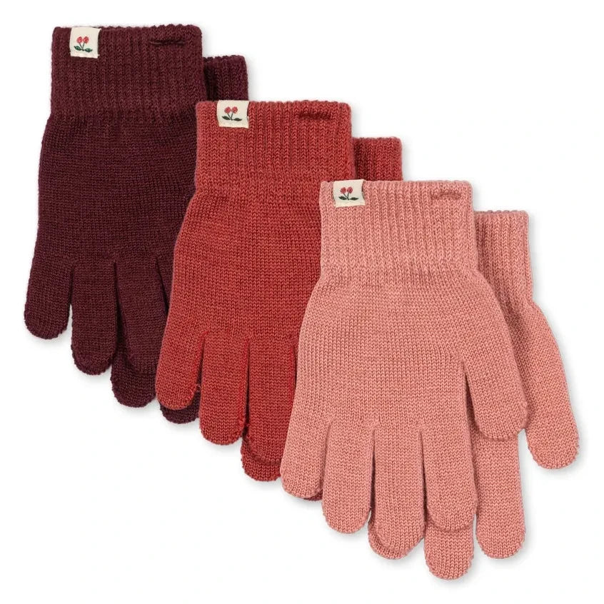 Konges Sløjd - 3-Pair Filla Wool Glove Set | Pink