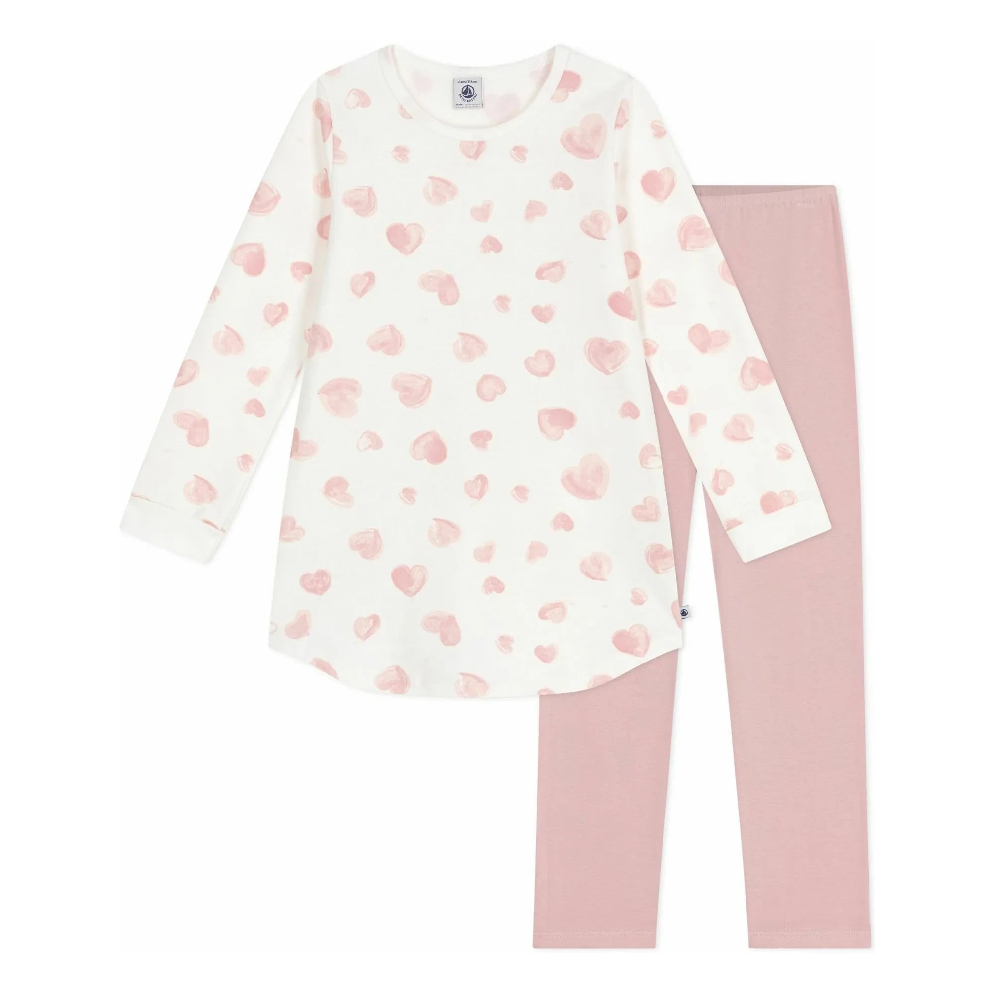 Petit Bateau - Organic Cotton Heart Nightgown and Leggings Set | Pink
