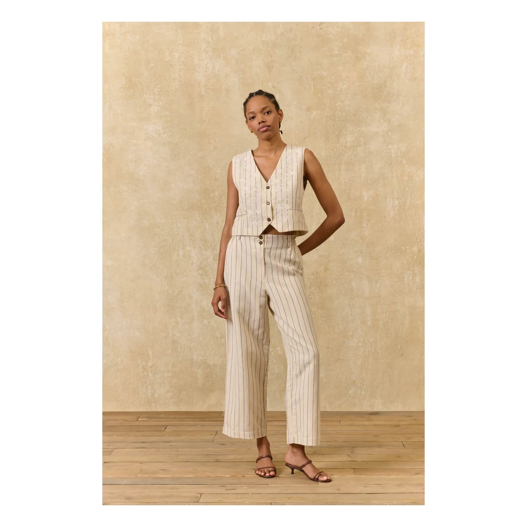 Louise Misha - Abuela Striped Linen and Cotton Pants | Cream