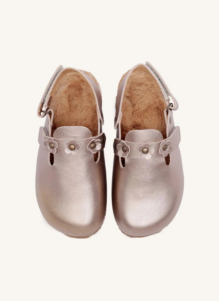 Pèpè - Metallic Textured Lined Slippers | Dusty Pink