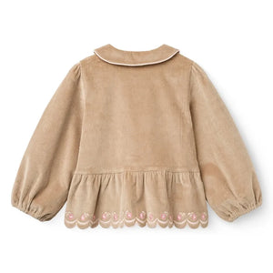 Copenhagen Colors - Organic Cotton Ribbed Velvet Embroidered Blouse | Beige