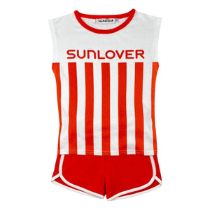 Club Trésor - Sunlover Towel Fabric Top and Shorts Set | Red