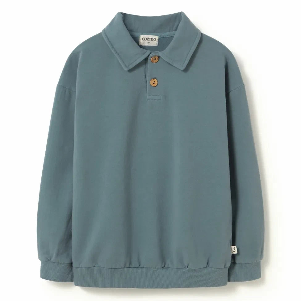 Cozmo - Piero Organic Cotton Polo Collar Sweatshirt | Sky Blue