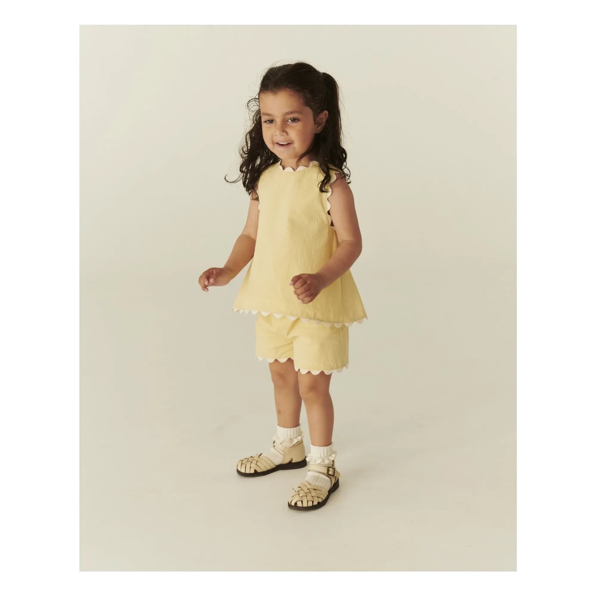 Copenhagen Colors - Organic Cotton, Wavy-Edge Top and Shorts Set | Pale Yellow