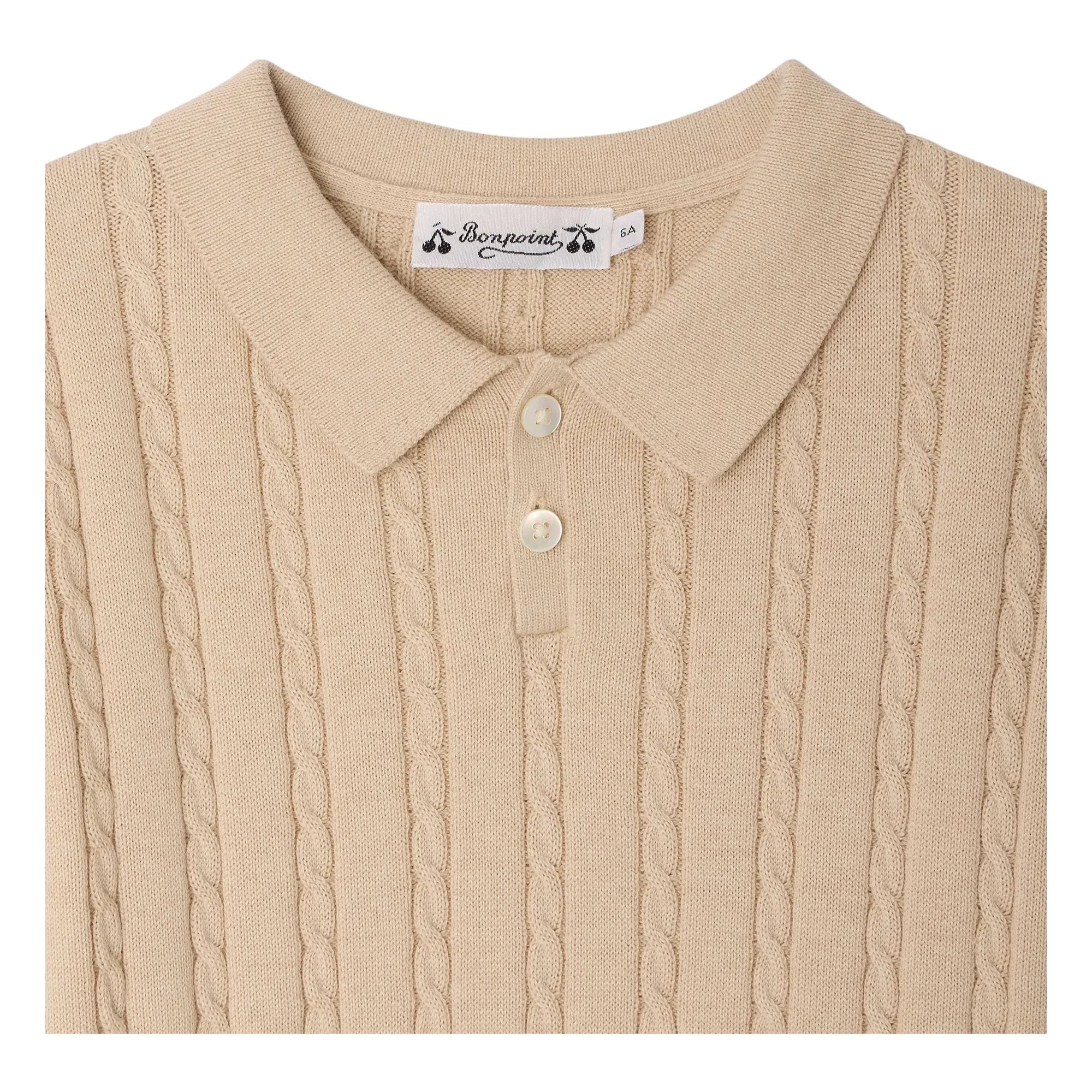 Bonpoint - Elendir Fine Knit Ribbed Polo Shirt | Heather Beige