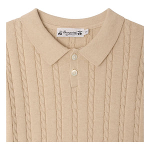 Bonpoint - Elendir Fine Knit Ribbed Polo Shirt | Heather Beige