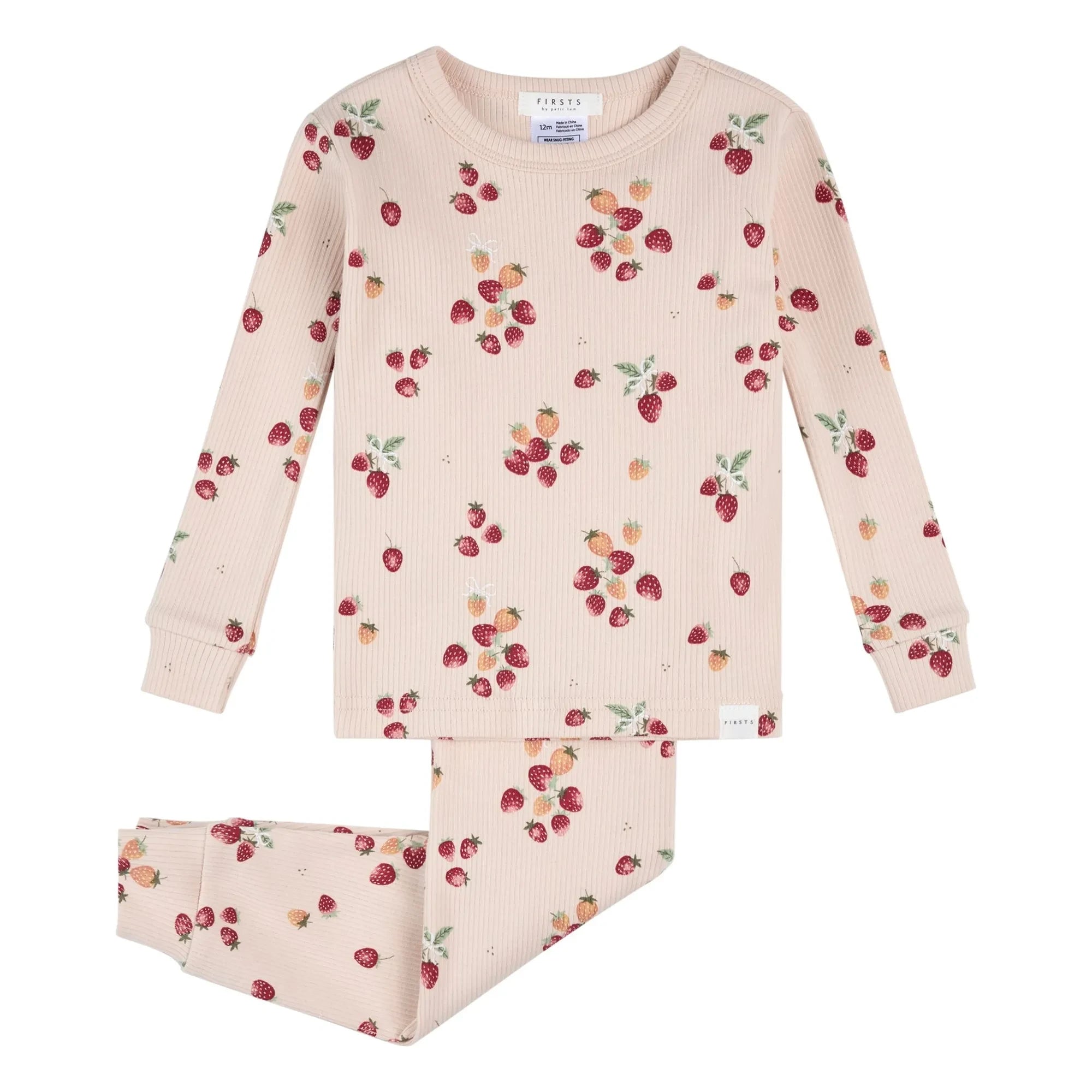 Petit Lem - Floral Ribbed Organic Cotton Long Sleeve Pajamas | Pink