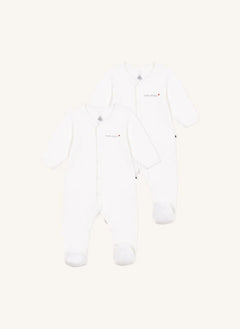 Petit Bateau - 2-piece Velvet Organic Cotton Pajama Set | White