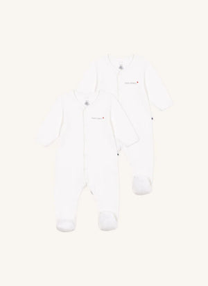 Petit Bateau - 2-piece Velvet Organic Cotton Pajama Set | White