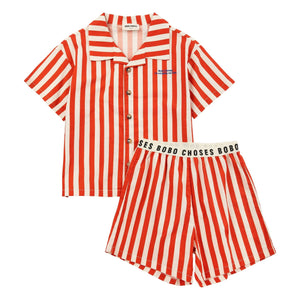 Bobo Choses - Striped Organic Cotton Shirt and Shorts Set | Red