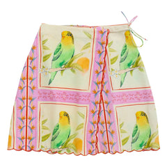Maison Mangostan - Birds Patchwork Skirt | Pink