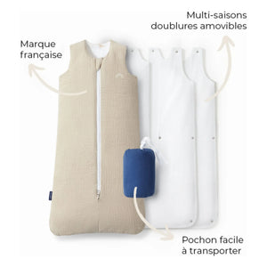 Les Petites Billes - Reversible multi-season sleep suit made of double-layer muslin fabric | Beige