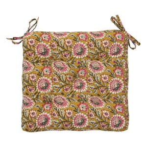 Madame Stoltz - Cotton chair cushion with floral print | Mustard