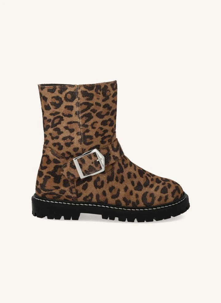 Angulus - Leopard Biker Suede Boots with Buckle