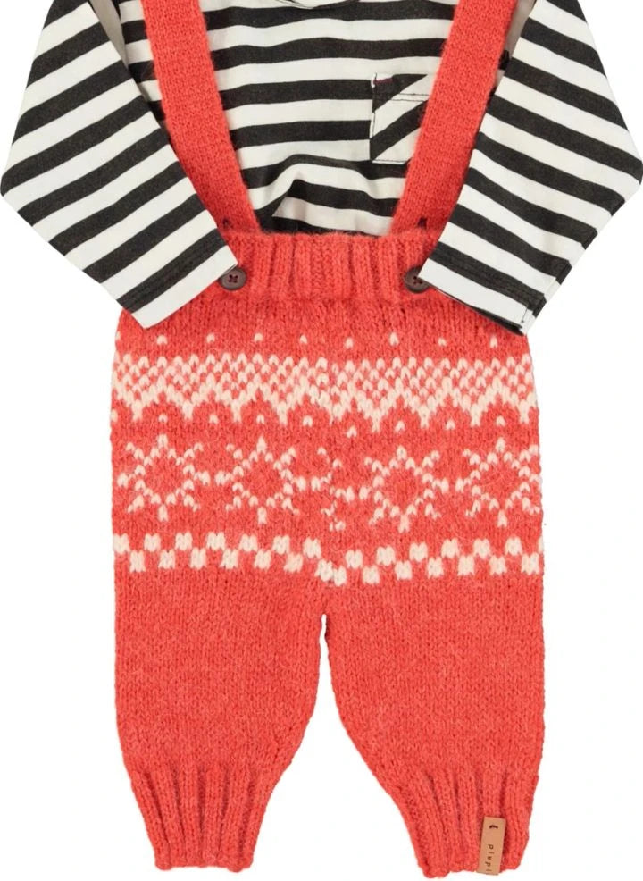 Piupiuchick - Wool Jacquard Suspender Pants | Red