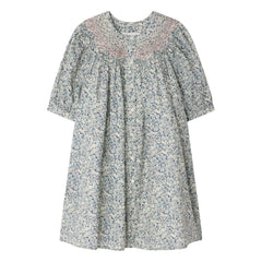 Bonpoint - Ladwiga Fleurie Organic Cotton Drawstring Dress | Prussian Blue