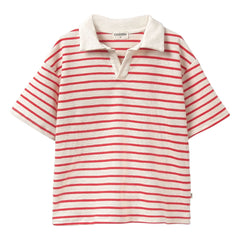 Cozmo - Drake Striped Organic Cotton Polo Shirt | Red
