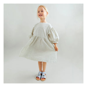 Wheat - Magda Striped Organic Cotton Dress | Ecru