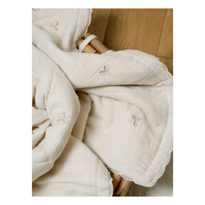 Gentil Coquelicot - Cotton Gauze Fabric Trèfles Embroidered Quilted Shawl