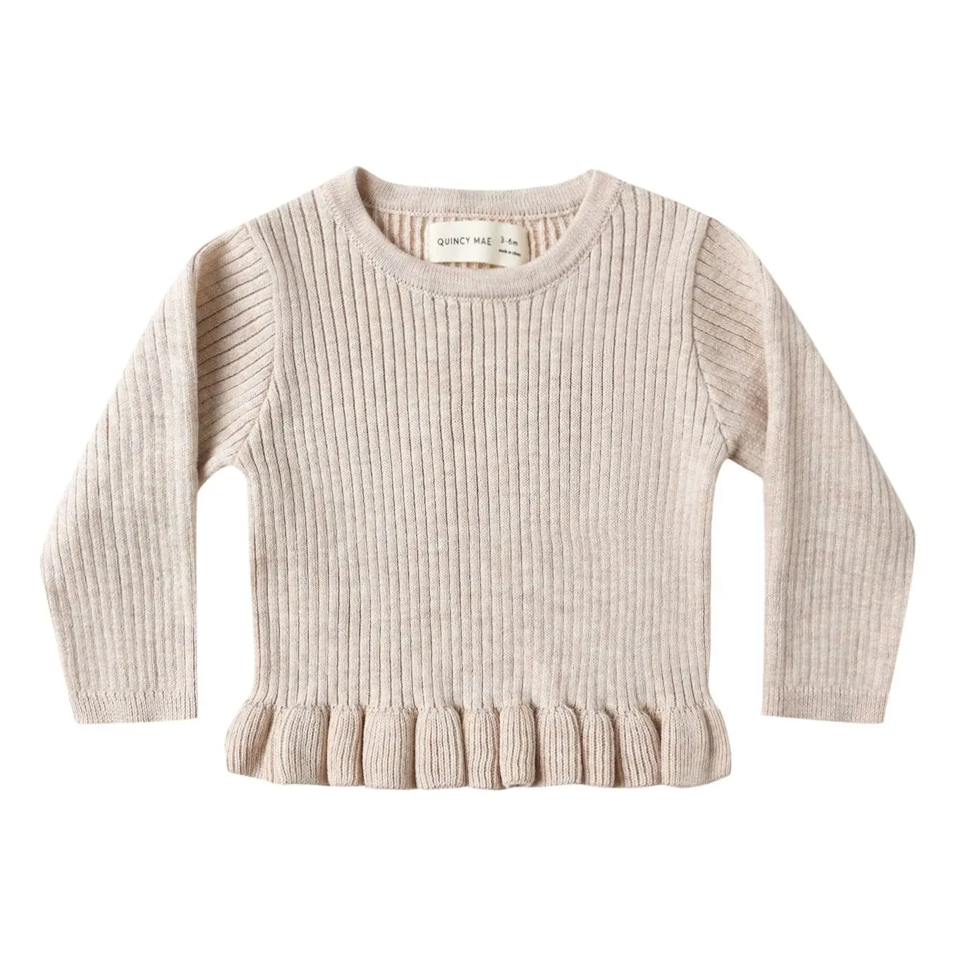 Quincy Mae - Peplum Organic Ribbed Knit T-Shirt | Oatmeal