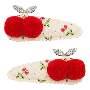 Mimi & Lula - Set of 2 Cherry Pompon Hair Clips | Red