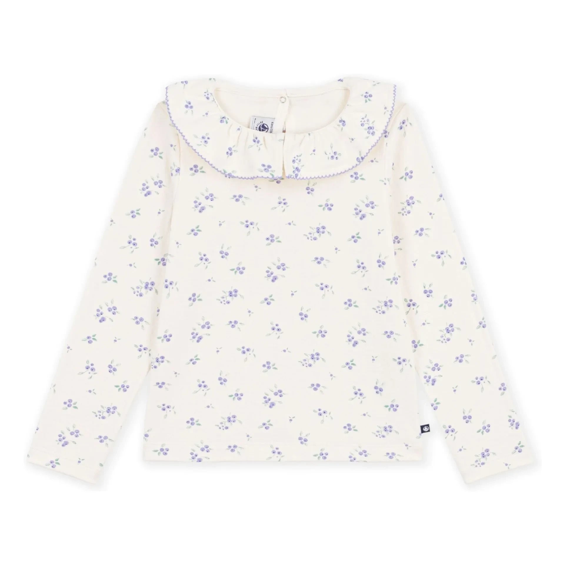 Petit Bateau - Floral Ruffled Collar T-Shirt | Ecru