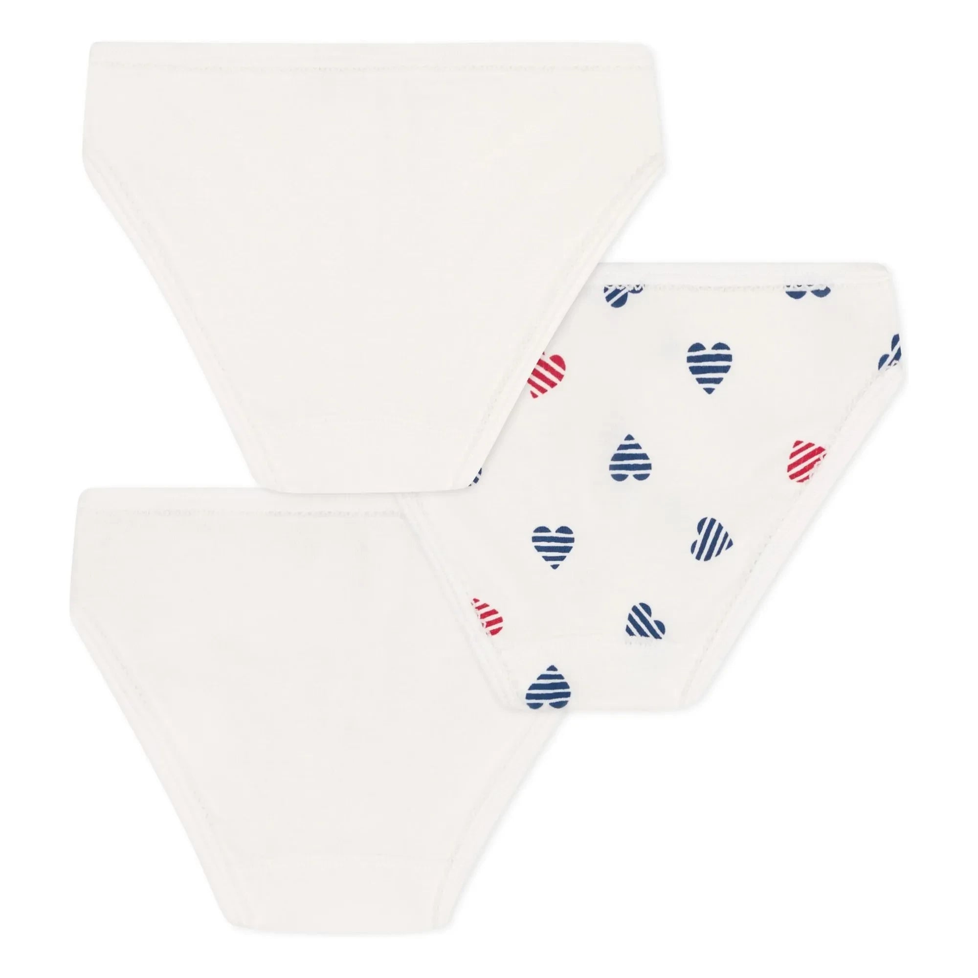 Petit Bateau - Set of 3 Striped Heart Organic Cotton Underwear | Ecru