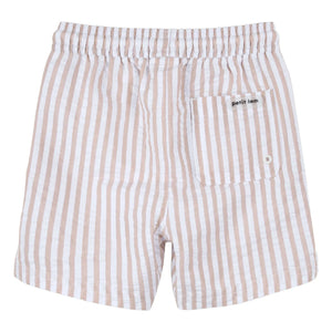 Petit Lem - Seersucker Recycled Fiber Striped Swimsuit Shorts | Beige