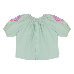 Jenest - Colette Linen Embroidered Blouse | Almond Green