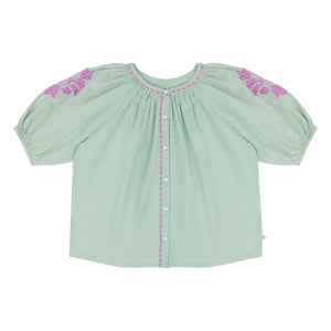 Jenest - Colette Linen Embroidered Blouse | Almond Green