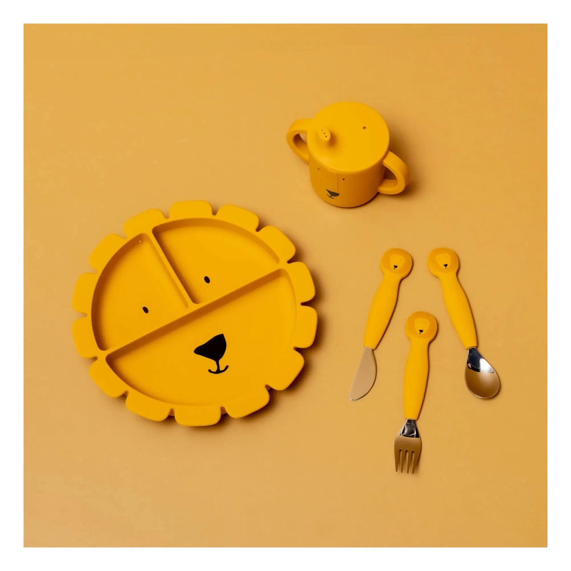 Trixie - Mr. Lion Silicone Fork, Spoon, and Knife Set - 3 Pieces | Yellow