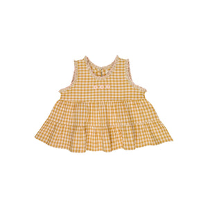 Lilinoa - Embroidered Checked Top Esther | Caramel