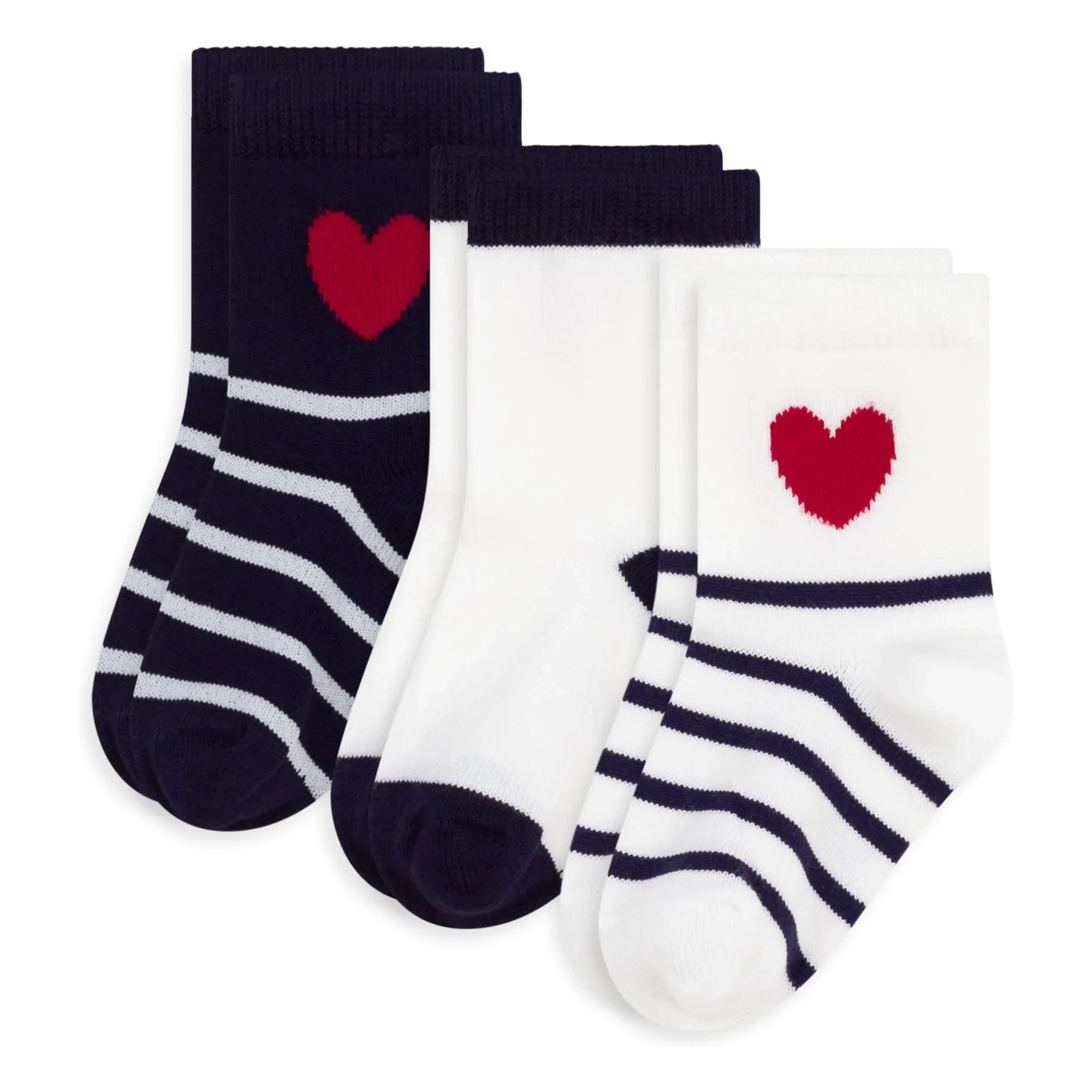 Petit Bateau - Heart Striped 3-Pair Sock Set | White