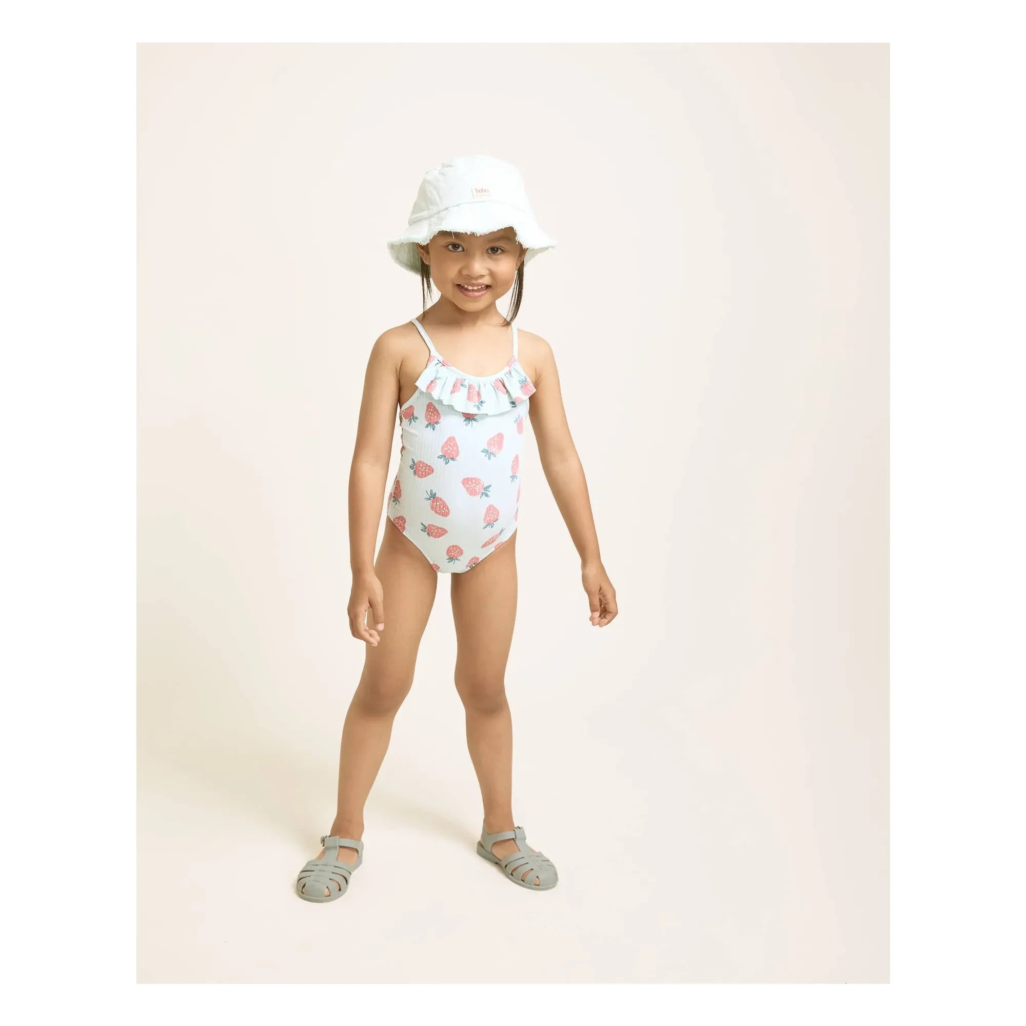 Búho - Strawberry Pattern Ribbed Swimsuit | Aqua