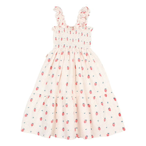 Búho - Strawberry Ruffled Organic Cotton Dress | Pale Pink