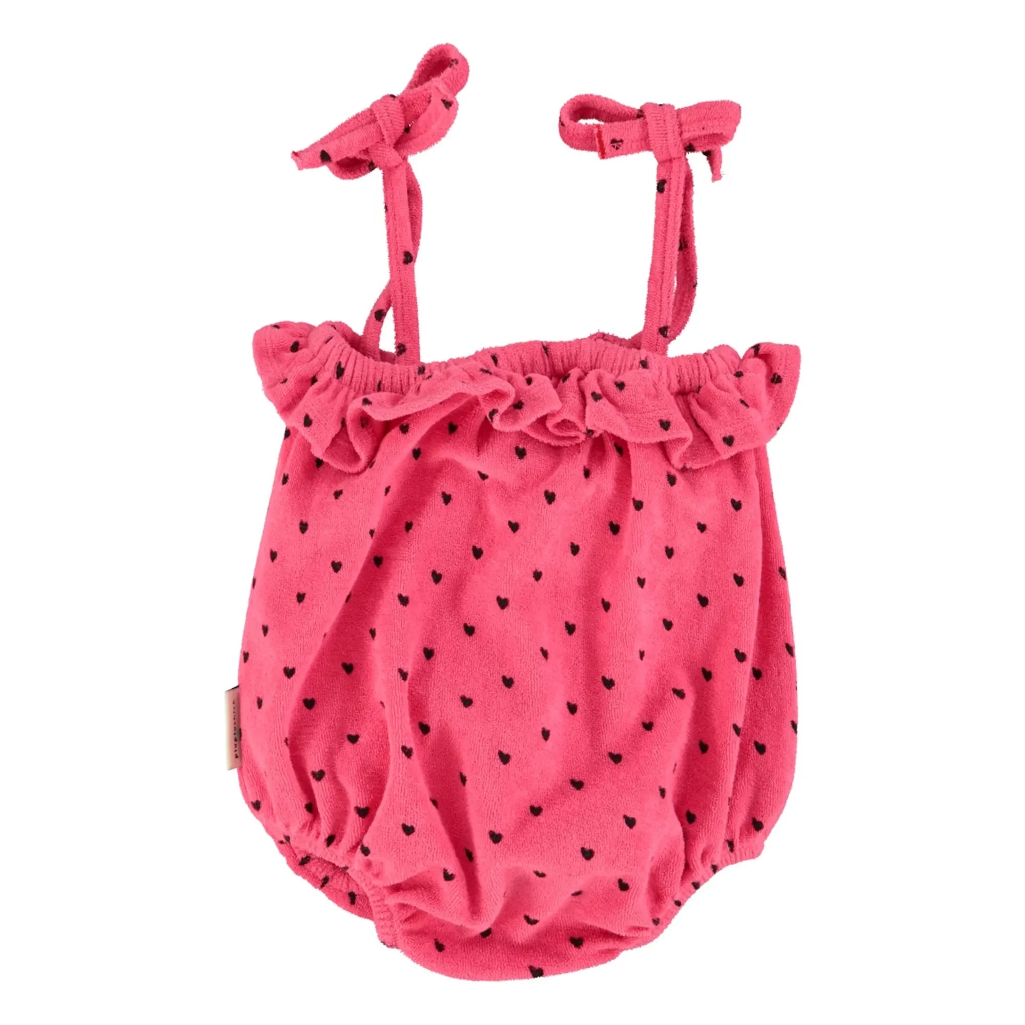 Piupiuchick - Organic Cotton Heart-Print Romper | Fuchsia