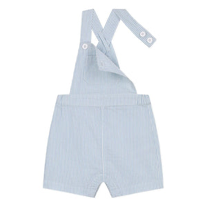 Petit Bateau - Çizgili Seersucker Organik Pamuklu Kısa Salopet | Açık Mavi