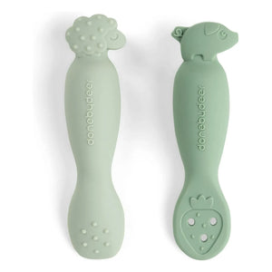 Done by deer - Tiny Farm learning spoons - Set of 2 | Green